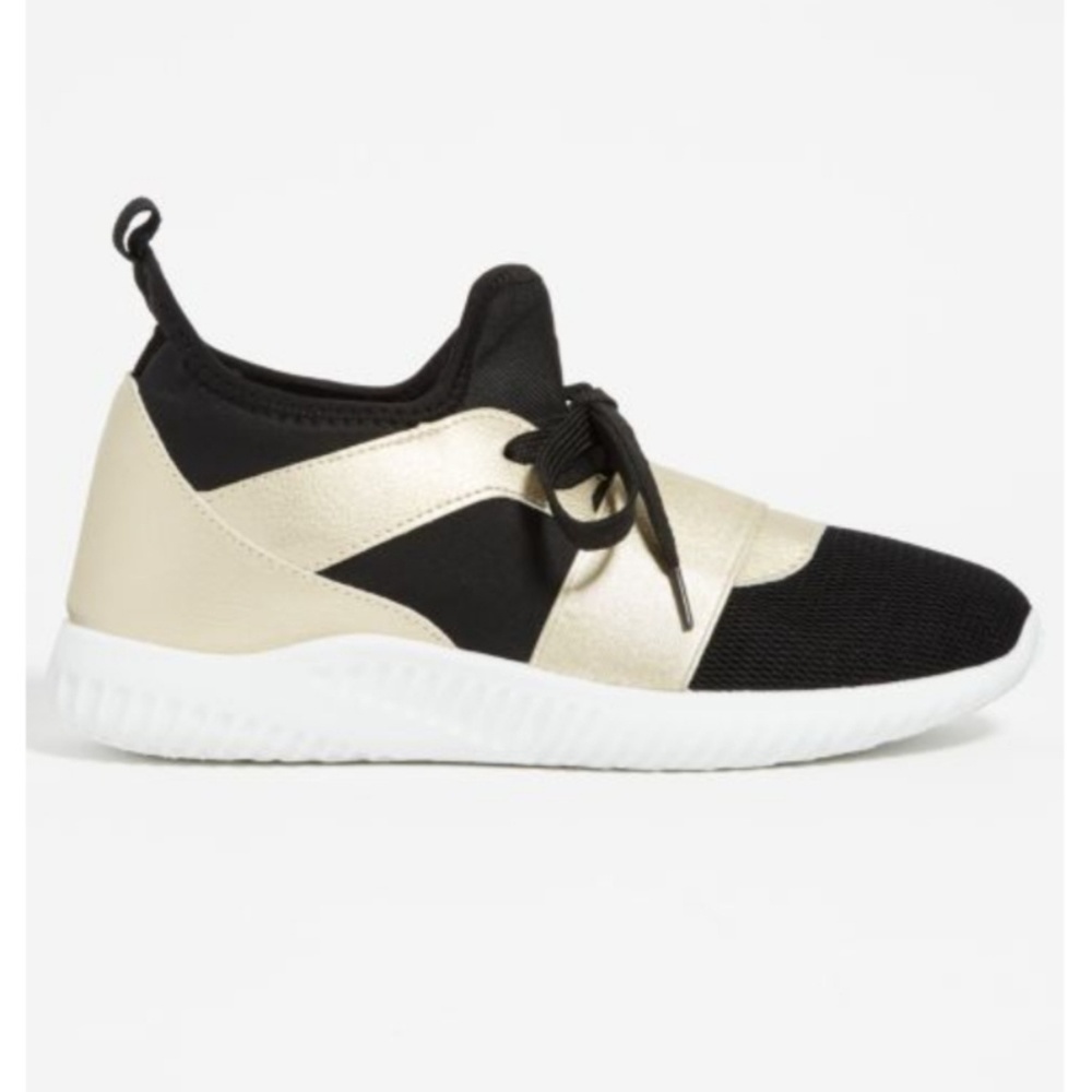 Gold Metallic Color Block Band Trainers Sneakers - Picture 4 of 7